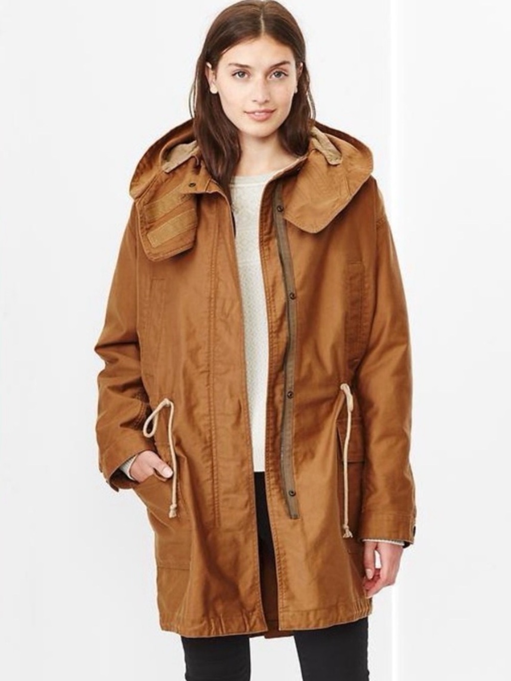 2014 GAP Utility Parka Jacket Brown Removable Quilted Liner Hooded Coat Size S